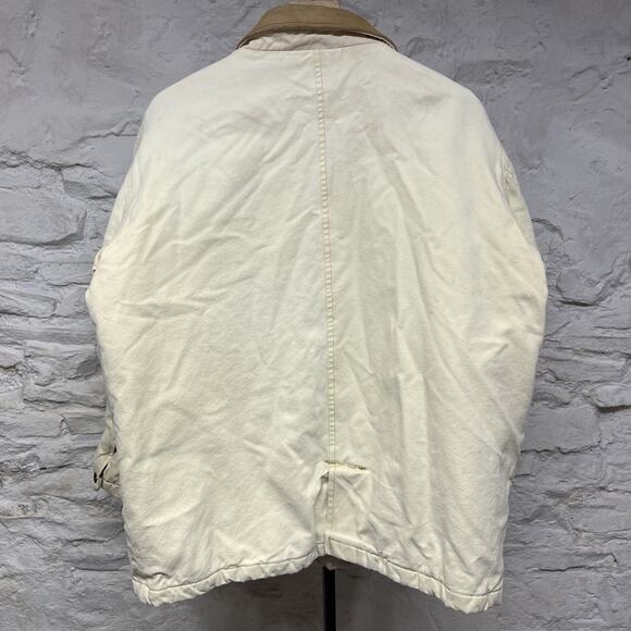 Mirage Vtg 90s Canvas Chore Coat Quilted Lined Faded Distressed Leather Collar - Picture 6 of 10